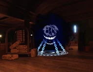 Rush being chained by the crucifix in the Reception.