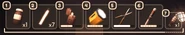 An example of 7 items in a players' inventory. The Fuse is a temporary item and is not counted towards the 6 item limit.