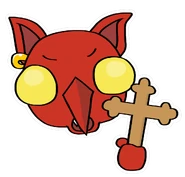 A sticker of El Goblino holding a crucifix. The sticker's name being "El Goblino".
