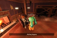 A player interacting with Bob, during the 2024 Trick or Treat event, in the Lobby.
