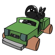 A sticker of Seek in a jeep from Super Hard Mode, the sticker's name being "Seek Car".