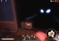 Jeff slamming it's tentacle on his radio to turn the music back.