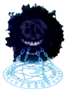 A transparent render of Rush being chained by the Crucifix.