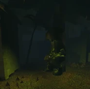 The Grimkeeper sitting in the air due to a bug.