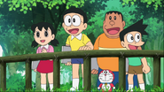 Mini Doraemon and Friends seeing the apearance of the beautiful mountain