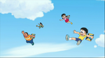 Nobita, Shizuka, Suneo and Gian got blowed by the wind