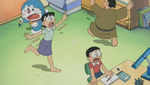 Nobita getting disturbed by noise.