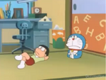 Nobita's room in the pilot The Fishing Pond in My Study Room.