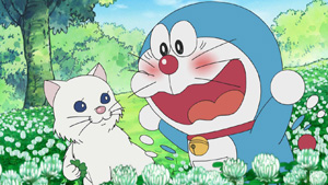 Doraemon falling in love with a cat.