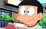 Sunetsugu smiling at Nobita and Doraemon