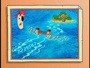 "The Pirate Piggies took the treasure chest to Treasure Island." (Indeed, that place DID appear the second time after the Season 1 namesake episode. And not when we look forward that an old codfish has returned wIth revenge and anger to stop us in battle once again.)