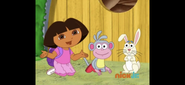 Dora asks, "Will YOU play Follow the Bunny WITH us?"