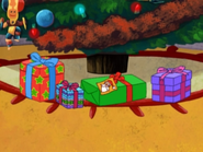 Can you find Boots' present? It has a blue ribbon.