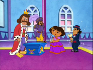 "Please, your majesty? Can't we keep the Dancing Elf out of the bottle?"