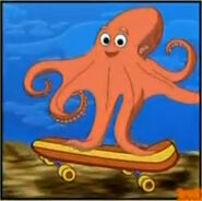 A giant octopus skateboarding