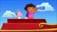 Dora looks through a telescope.