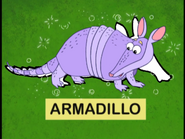 an armadillo is coming out of the ABC book!"