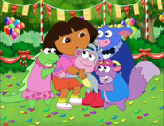 They all hug. (cheering)