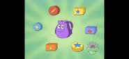 "I have lots of stuff, but Dora needs cookies to feed las tortugas, las culebras, y el cocodrilo. The cookies are in a round container that's yellow with a blue star." Do you see a round container that's yellow with a blue star? Where?!