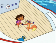 Dora and Swiper spin around, similar to what she always does with Boots.