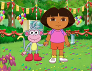 (Ah, it looks like our 4th double-length episode starts with a very special day of being friends with the power of love and friendship after Best Friends day and after saving Swiper from a magic bottle when he was fooled by the Dancing Elf,