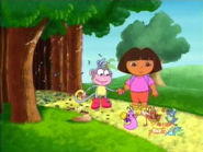 The Fiesta Trio congratulating Dora and Boots for getting through the forest.