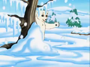 "And who's this snowy friend behind that tree?"