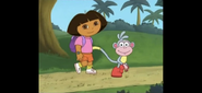 [This episode and the third season begins with Dora and Boots walking down a path through the forest.] Hello, Dora and Boots!