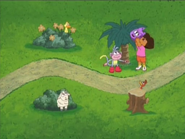 And look what was in the other places! The sheep Boots found was in the bush, a duck was in the flower bed, and a woodpecker was behind the stump.