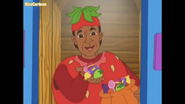 Abuelito as a strawberry on Halloween.