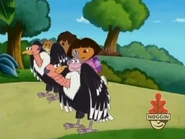 Dora and Boots get to ride one condor, while Diego and Baby Jaguar ride on the other.