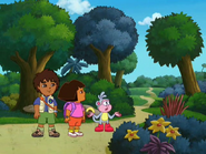 Boots doesn't see it. "I don't see the waterfall, Dora!"