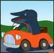 A humpback whale driving a car