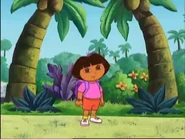 [Today's episode starts with Dora between two coconut trees.] Hello, Dora!
