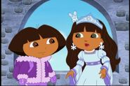 Dora decides to switch clothes, then she can pretend to be the princess and she could smile into it and make it snow!