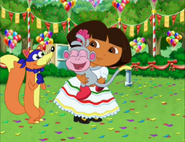 YOU MADE IT!" said Boots as he hugs Dora.
