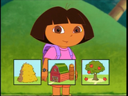 Hay, Barn, Apple Tree! Dora repeats what Map says, "One little piggy went to the hayfield. One little piggy went to the barn. And the littlest piggy went 'WEE-WEE-WEE-WEE!' all the way to the apple tree." Thanks for helping!