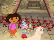 Dora realizes now! To get through the pyramid, they have to march like the ants!