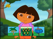 Dora reviews what Map said. "We go past the bananas, through the cornfield, and that's how we'll get to the Little Blue Tree."