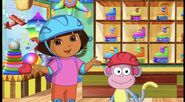 Dora has a question for the viewer. That question is: "Do YOU like to roll around on wheels?"