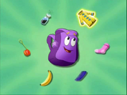 She reviews all the items (in clockwise order). She has a raincoat,