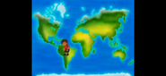 [Hey, THIS is new (for airing order)! Diego is standing on a map of continents. But, where are we going?]