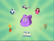 Backpack is back! "We'd better hurry! RAPIDO! Dora needs us to find something we can use to catch the piggy!"
