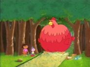 It's the Big Red Chicken! He's is sleeping. Not only that, but he's blocking their path to the Quiet Forest!