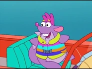 Tico with his vest as a lifejacket.