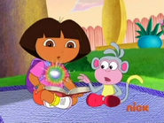 Boots realizes something: "Dora! Your crystal is shining a rainbow light