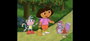 Dora asks in Spanish. "Tico, ¿puedes ayudarnos a recolectar algunas nueces?"