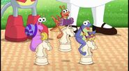 Look! The Fiesta Trio is hopping on chess pieces!