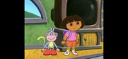 [The episode starts with Dora and Boots standing in front of a TV in the living room from the house.]