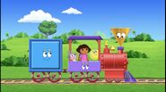 The train made it past the big turn, thanks to Dora and Boots!